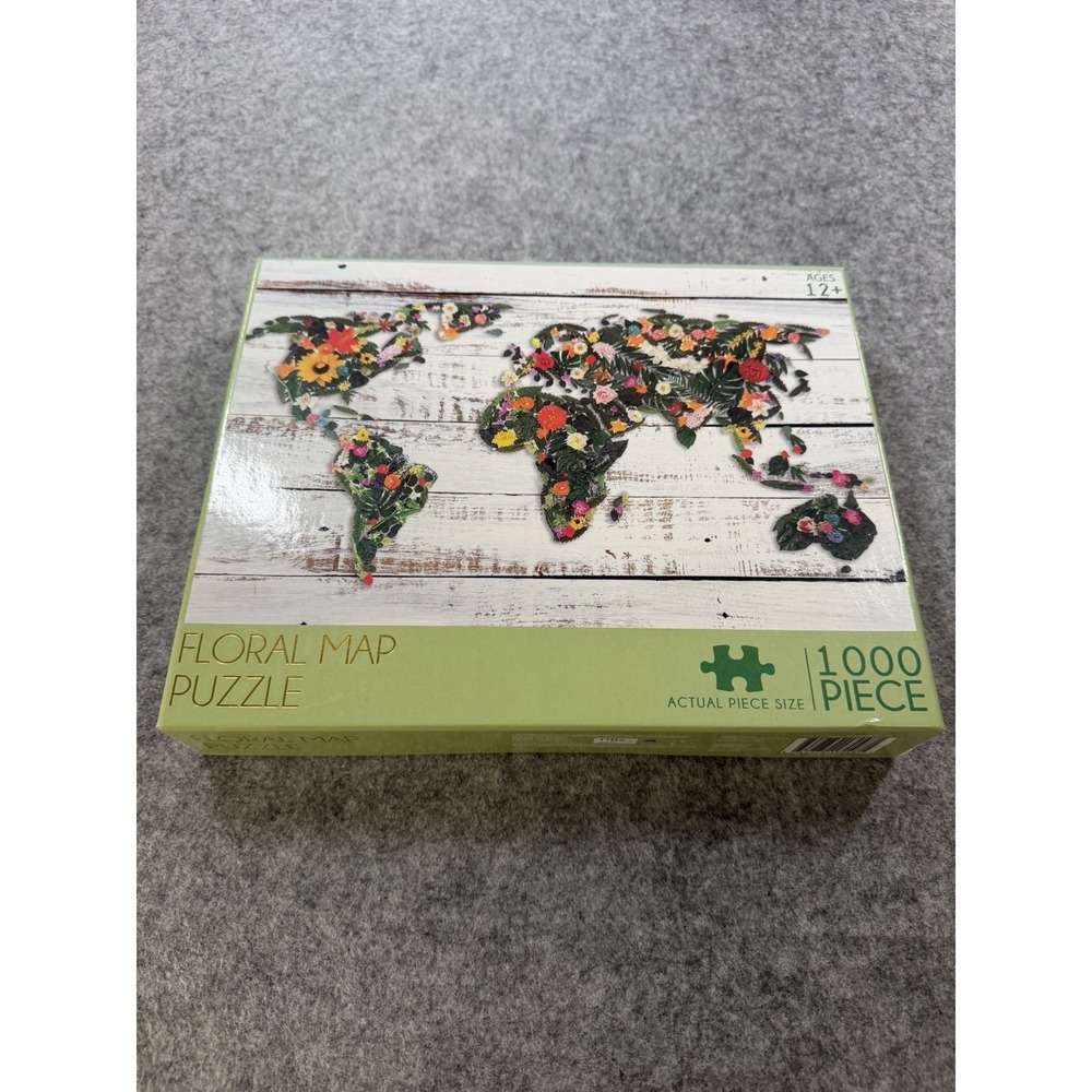 Floral World Map 1000 Piece Jigsaw Puzzle Flowers NEW Factory Sealed 27x21.5